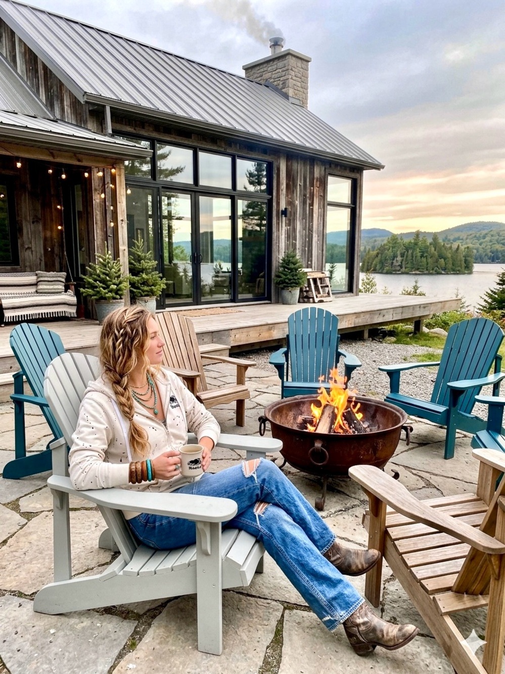 ROOTS Artisan paint splatter full zip kanga hoody cottagecore cabin vacay vibe - Picture 4 of 16